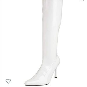 Women’s White knee high heeled boot